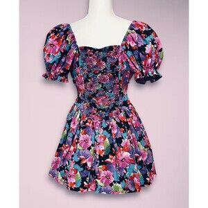 Girls 1980’s Party Dress Amy Byer California Colorful Floral Puff Sleeves Sz 10